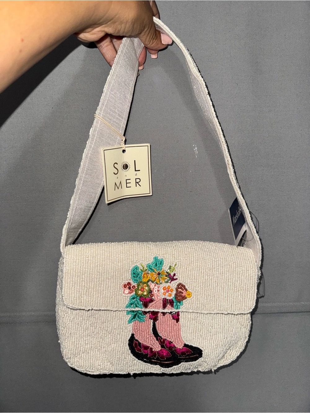 Beaded Pink boots Shoulder  Bag with Floral Embroidery